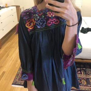 Denim Mexican embroidered shirt